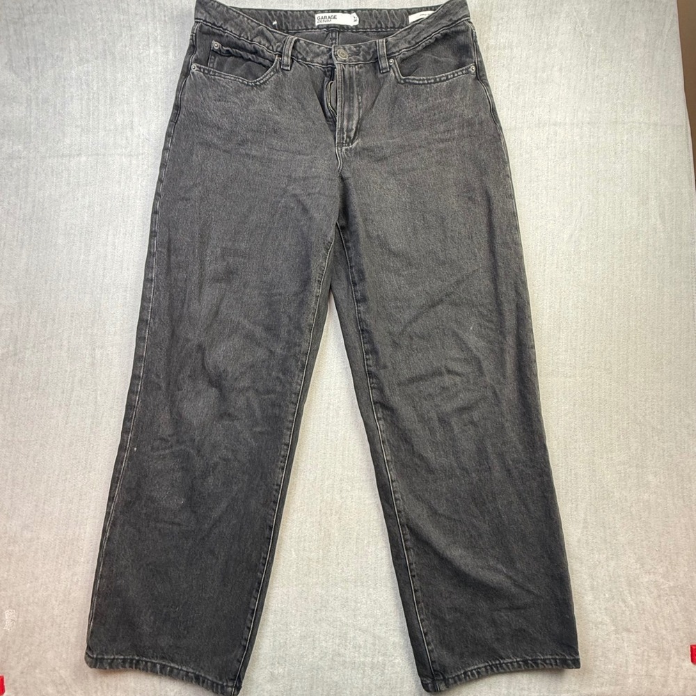 Garage Denim Womens Wide Leg Jeans Washed Black Gray Size 11/30 Relaxed Straight